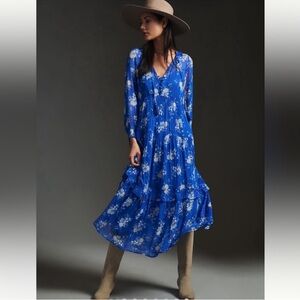 Anthropologie Marais‎ Chiffon Maxi Dress - Sapphire